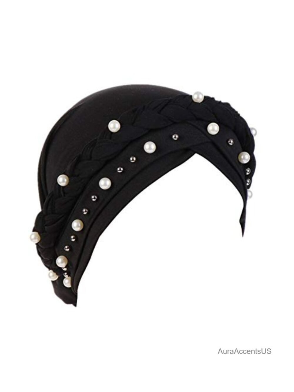 Women's Chemo Beanie Turban Headwear Polyester Braided Pearl Pre-Tied